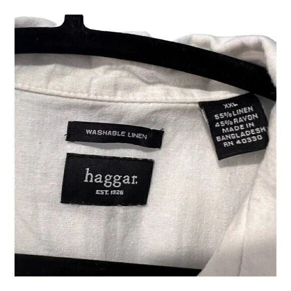 haggar men's‎ linen button down  shirt XXL off white/tan - Picture 3 of 3